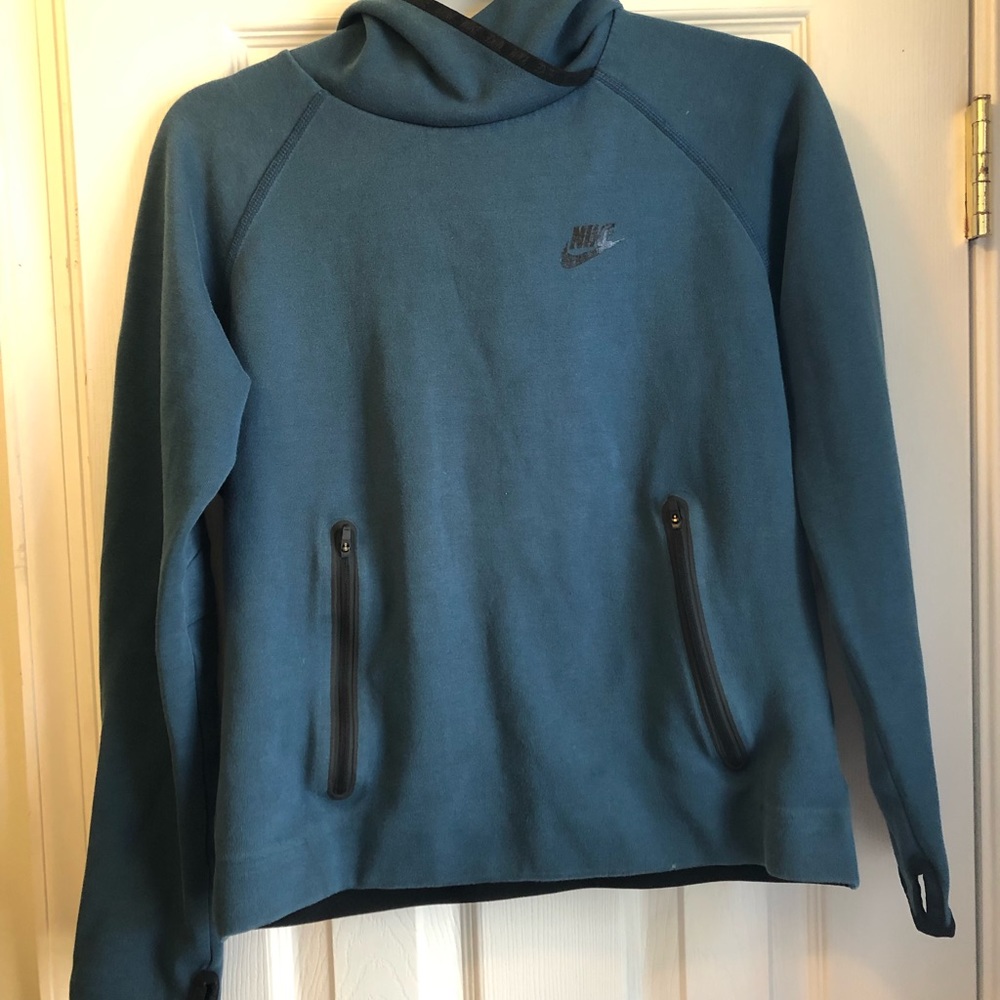 Nike cowl neck semi cropped teal hoodie